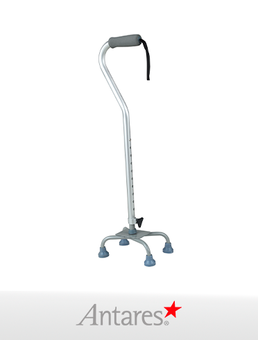 Bastón cuádruple gris con cinta de sujeción